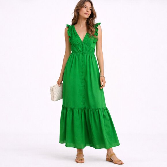 Self-Portrait Dresses & Skirts - SELF-PORTRAIT 100% Cotton Short Sleeve Cut Out Back Tie Midi Dress
